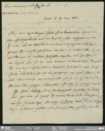 Eigenh. Brief von Heinrich Carl Abraham Eichstaedt an August Wilhelm von Schlegel, Jena, 29.11.1805
