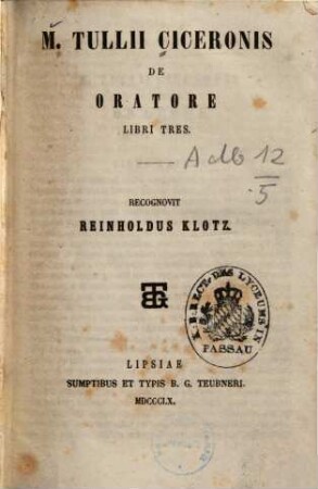 M. Tullii Ciceronis de oratore libri tres