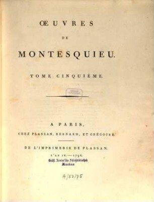 Oeuvres De Montesquieu. 5