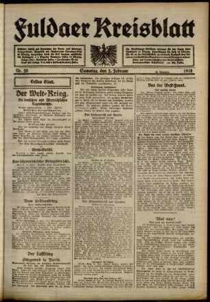 Erste Ausgabe vom Samstag, den 02. Februar 1918.
