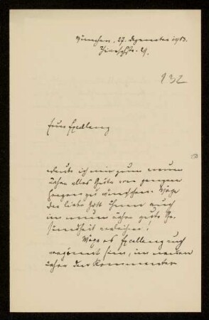 132: Brief von Karl von Unzer an Gottlieb Planck, München, 27.12.1903