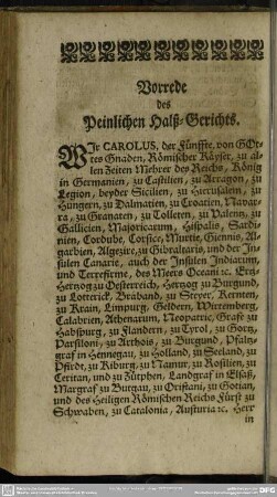 Vorrede des Peinlichen Hals=Gerichts