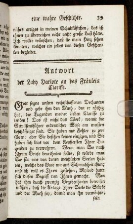 Antwort der Lady Hariote an das Fräulein Clarisse.