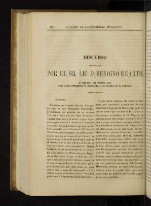 Dicurso pronunciado por el Sr. Lic. D. Bengino Ugarte