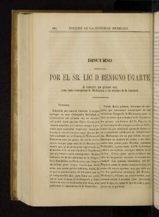 Dicurso pronunciado por el Sr. Lic. D. Bengino Ugarte