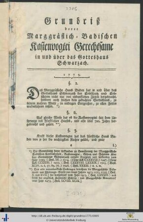 Grundriß derer MarggräflichBadischen Kastenvogtei Gerechtsame
