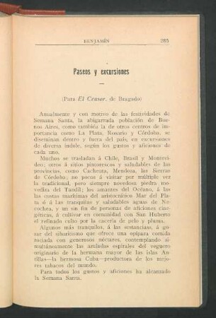 Paseos y excursiones : (Para El Censor, de Bragado)