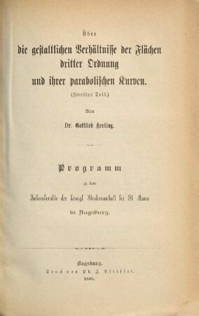 Über die gestaltlichen Verhältnisse der Flächen dritter Ordnung und ihrer parabolischen Kurven, 2.