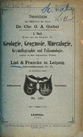 Lager-Verzeichnis. 160. 1883