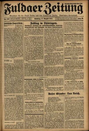 Erste Ausgabe vom Sonntag, den 27. August 1933.