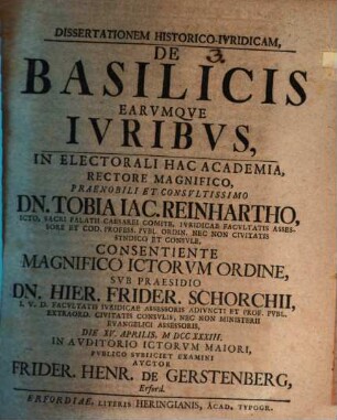 Diss. hist. iur. de basilicis earumque iuribus