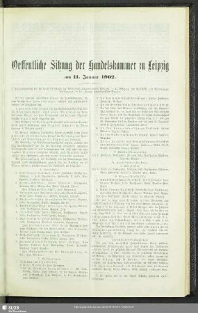 Oeffentliche Sitzung der Handelskammer zu Leipzig am 11. Januar 1902