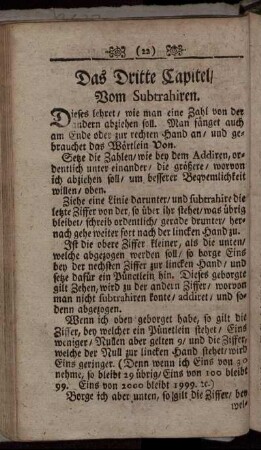 Das Dritte Capitel. Vom Subtrahiren.