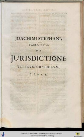 Joachimus Stephanus: De Jurisdictione veterum Graecorum Liber.