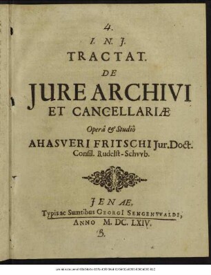 Tractat. De Iure Archivi Et Cancellariae