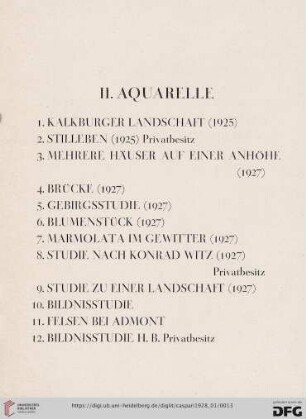 II. Aquarelle (Nr.1-20)