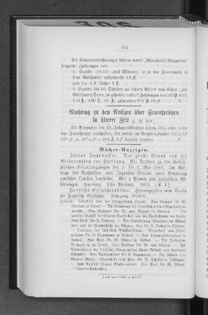 Nachtrag zu den Notizen über Feuersprützen in älterer Zeit. : (s. S. 389).
