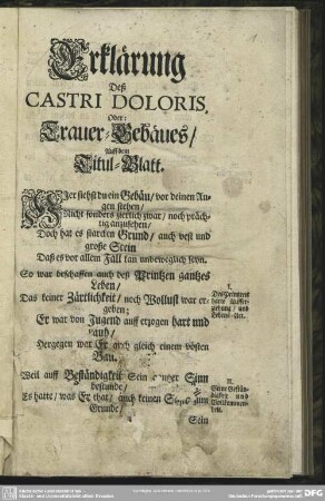 Erklärung Deß Castri Doloris, Oder: Trauer-Gebäues, Auff dem Titul-Blatt