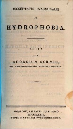 Dissertatio inauguralis de hydrophobia