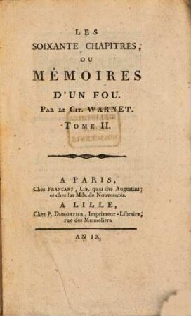 Les soixante chapitres ou mémoires d'un fou, 2