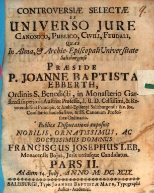 Controversiae Selectae Ex Universo Jvre Canonico, Publico, Civili, Feudali, 2