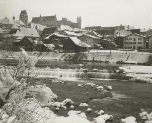Füssen, Stadtansicht : Füssen (Ostallgäu). Stadtansicht mit Hohem Schloß. Blick von Südosten über den Lech