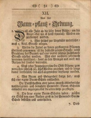 XII. Aus der Baum-Pflantz-Ordnung.