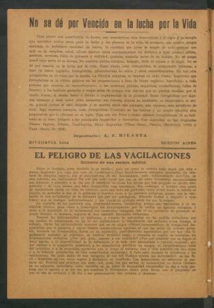 El peligro de las vacilaciones : Extracto de una revista médica