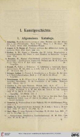 I. Kunstgeschichte (Nr. 1 - 731)