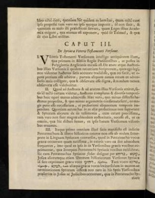 C3v-E3r, Caput III. De Syriaca Veteris Testamenti Versione. - Caput IV. De Samaritana Pentateuchi Versione.