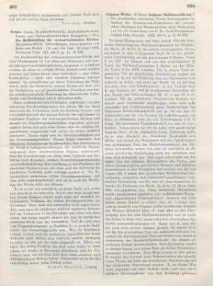358-359 [Rezension] Origenes Werke. 10. Band: Origenes Matthäuserklärung I.
