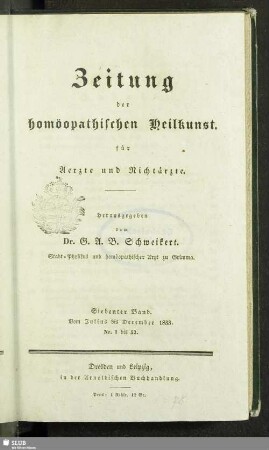 7.1833: Zeitung der homöopathischen Heilkunst für Ärzte und Nichtärzte