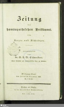 7.1833: Zeitung der homöopathischen Heilkunst für Ärzte und Nichtärzte