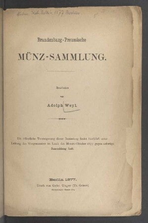 Brandenburg-Preussische Münz-Sammlung