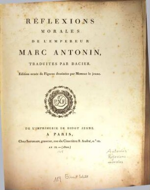 Reflexions morales de l'empereur Marc Antonin
