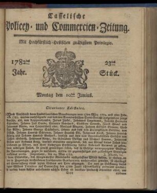 23tes Stueck, Montag den 10ten Junius. 1782