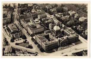 Leipzig, Original Fliegeraufnahme : Reichsgericht, Gewandhaus, Universitäts-Bibliothek, Technische Lehranstalten