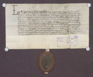 Fidelitätseid des Abts Martin Schimpffer von Schwarzach gegen Bischof Erasmus von Straßburg.