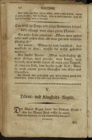 V. Lebens- und Klugheits-Regeln.