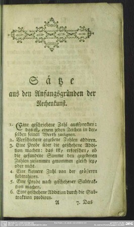 Sätze aus den Anfangsgründen der Rechenkunst