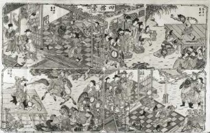 Vier Szenen, China : Vier Szenen, China. Holzschnitt, koloriert; 38 x 60 cm. Dresden: Kupferstich-Kabinett Ca 147 h Ap. 1323