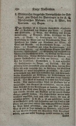 Kurzgefaßte Naturgeschichte der Erdkugel.