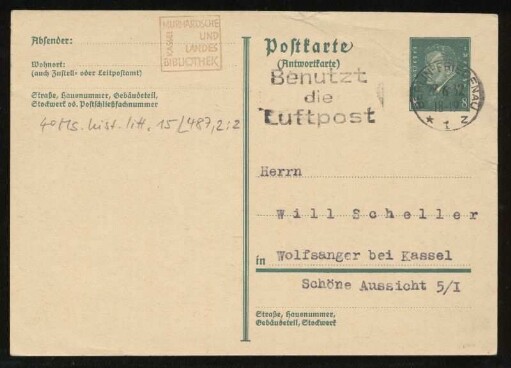 Brief von Hans Bethge an Will Scheller