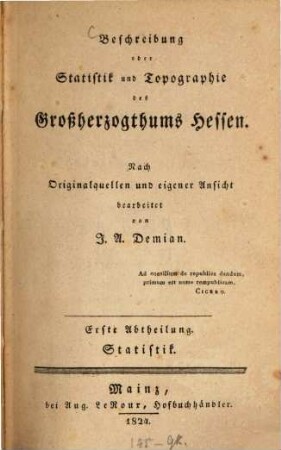 Beschreibung oder Statistik und Topographie des Großherzogthums Hessen, 1. Statistik. - 1824