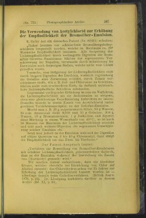 Die Verwendung von Acetylchlorid zur Erhöhung der Empfindlichkeit der Bromsilber-Emulsion