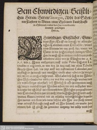 Dem Ehrwürdigen Geistlichen Herren, Herren Georgio, Abbt des Schotten Closters in wienn ...