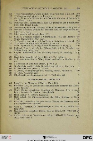 Numismatische Literatur (Nr. 651-676)