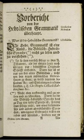 Vorbericht von der Hebräischen Grammatik überhaupt.