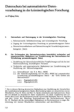 152-177, Datenschutz bei automatisierter Datenverarbeitung in der kriminologischen Forschung