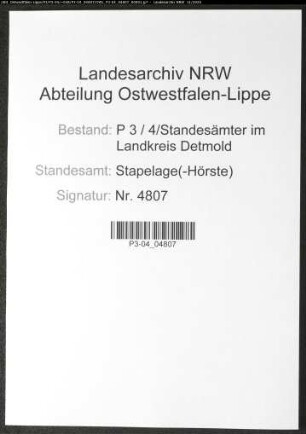 Sterberegister Standesamt Stapelage(-Hörste)
